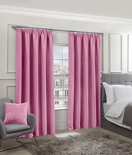 Emma Barclay Cali Pencil Pleat - Woven Thermal Blackout Pencil Pleat Curtains in Pink - Width 66 x Drop 90" (168 x 228cm)