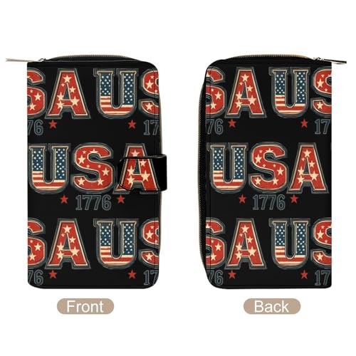 4th of July USA 1776 Women's Wallets Leather Fold Clutch Wallet Credit Card Holder Ladies Travel Purse3