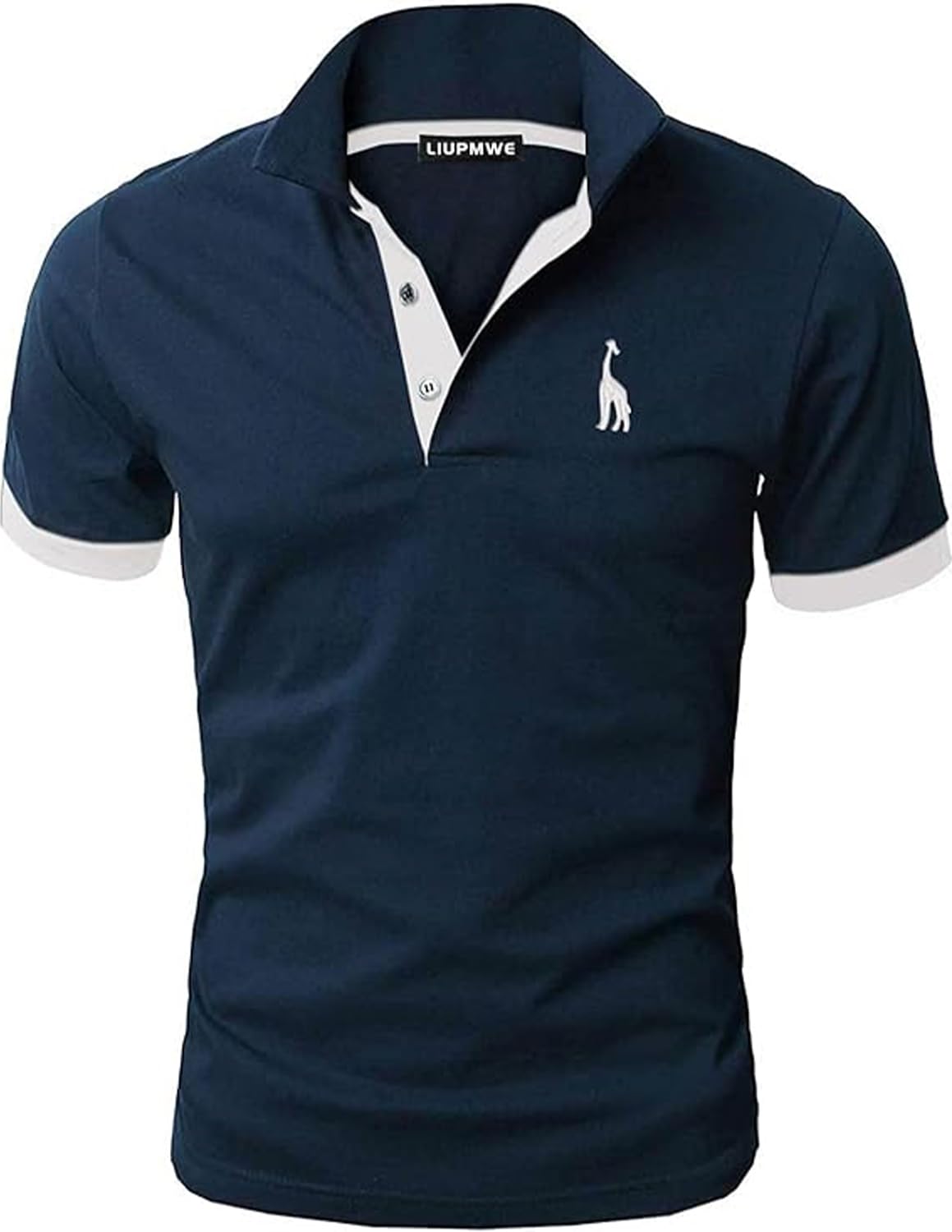 LIUPMWE Poloshirt Herren Kurzarm Baumwolle Einfarbig Basic Golf T-Shirt Giraffe Stickerei Polohemd Sommer