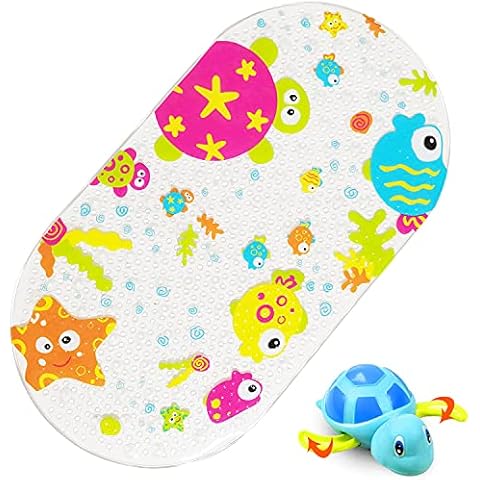 iSagax Bath Mat Children's Bath Mat Baby Colourful Non-Slip Mat Bath Mat Bath Mat Suction Cup Cardboard Design 39 x 69 cm Fish and Turtle Cover