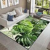 Green Botanical Leaf Area Rug 5x7 Rug, Anti Slip Backing Carpet for Living Room, Kitchen, Bathroom Office Floor Decor, Washable Leaf Pattern Carpet
