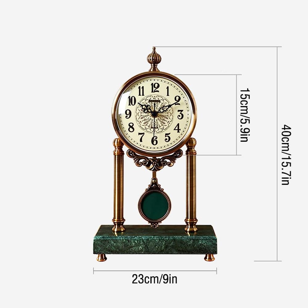 Zegar stołowy lekki luksusowy metalowy zegar wahadłowy/kominek retro nostalgiczne biurko z marmurową podstawą prosta atmosfera cichy mechanizm skanowania półka - zielony