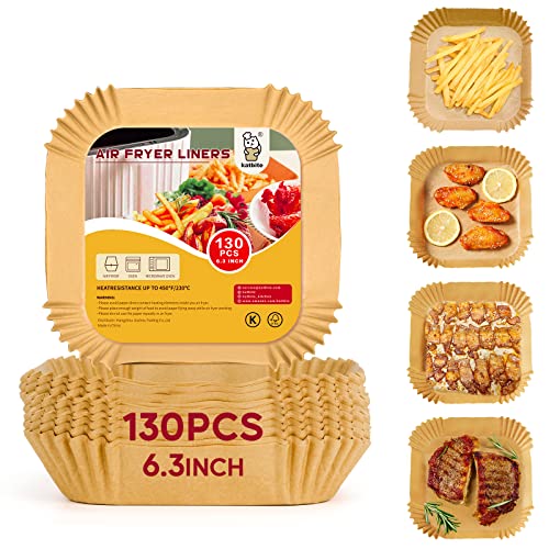 Katbite 130 Stück Einweg-Papiereinlagen, 16,5 cm, quadratische Airfryer Liner für 3 bis 5 Qt Fritteuse, unbleanched Antihaft- und öldichtes Pergamentpapier Cover