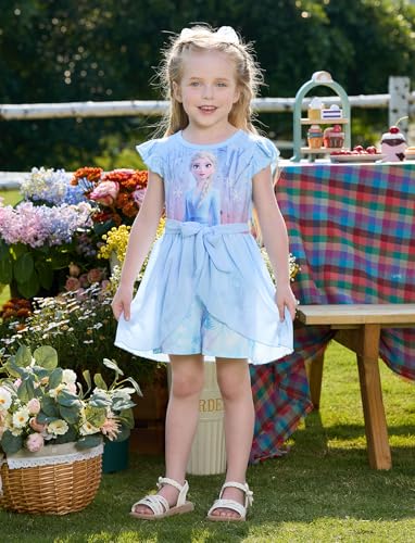 Image of Disney Princess Frozen Elsa Minnie Mouse Stitch Toddler Girl Romper With Skirt Overlay Summer Jumpsuit with Bow 2-6 Years