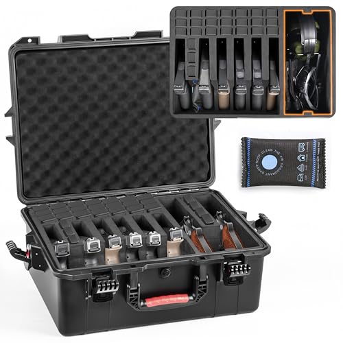 Kinghardcase Gun Case for Handguns & Revolvers - Holds 8 Pistols & 28 Magazines Gun Pistol Case, Waterproof TSA Approved Multiple Hard Shell Pistol Case for Travel/Range/Home Use