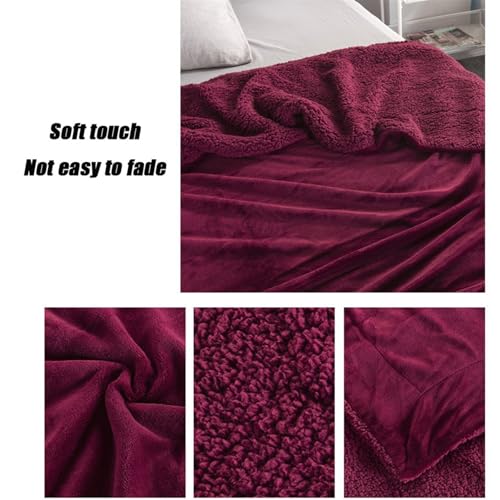 Plaid douillet bordeaux double face | Couverture Sherpa épaisse et jeté de canapé chaud - 4