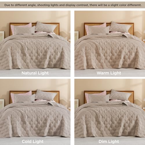 Image of Litanika Queen Quilt Bedding Set, Light Coffee Summer Lightweight Soft Comforter Bedspreads & Coverlets, Boho Farmhouse Bedding Cover Bed Decor All Season, 3 Pieces (1 Quilt, 2 Pillowcases)