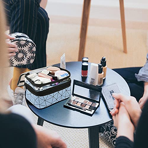 Image of House of Quirk Makeup Bags Double Layer Travel Cosmetic Cases Make Up Organizer Toiletry Bags (Blue), 16 .5 Cm