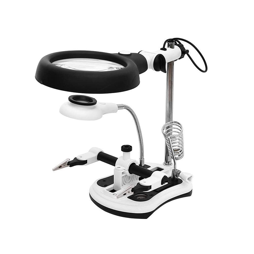 SaryEdge Magnifier & Desk Lamp Hands Magnifier Station,Magnifying Glass Stand with Clamp and Alligator Clips,