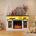 Fireplace TV Stand for TVs Up to 55 Inches, Farmhouse Entertainment Center with 18" Fireplace & LED Lights, Modern Media Console Table with Sliding Barn Door, White