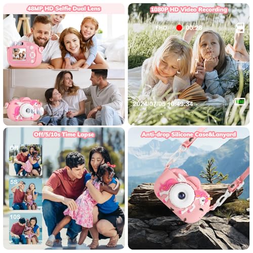 Image of toddler camera toys for girls age 3-12 birthday gift toys 48MP HD for kids digital camera HD 1080P video camera for toddlers toys gifts