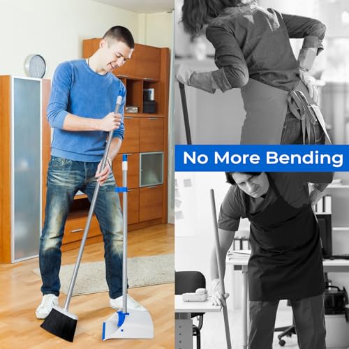 SONCAL Besen mit Kehrschaufel, Kombi-Set, 132,1 cm, aufrechte Kehrschaufeln mit langem Griff, Winkelbesen für Zuhause, Küche, Zimmer, Büro, Lobby, Reinigung, Grau – Bild 4