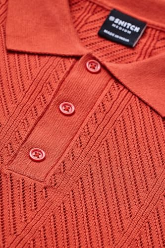 Image of SNITCH Men's Polo Shirt | Slim Fit Textured Knit Design | 100% Cotton Fabric & Breathable Material | Buttoned Closure & Straight Hemline | Casual & Streetwear