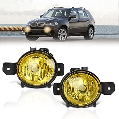 TangMiGe Fog Lights compatible with BMW X1 E84 2012-2015 with M Package sport bumper, X3 E83 2007-2010, X5 E70 2007-2013, 63176924655 63176924656, 1 Pair (Yellow) Cover