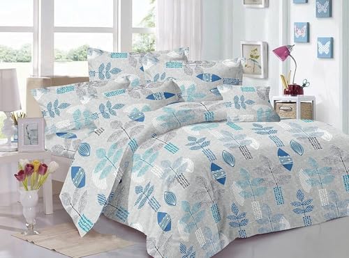 Image of Trance Home 100% Cotton Printed Zippered Single Size Duvet /Blanket /Quilt Cover | Comforter /Razai Cover | 60 x 92 Inch Textured Leaves Blue