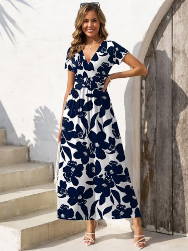Gracyoga Women's Summer Dresses 2026 Short Sleeve Maxi Dress Casual V Neck Flowy Sundress with Pockets - Image 6