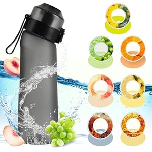 Raofuo Air Botella Agua 650ml con 7 Sabores, Botella Aire Agua Perfumada, Sin BPA,0 Azúcar, Reutilizable con Pajita, Cepillo de Limpieza