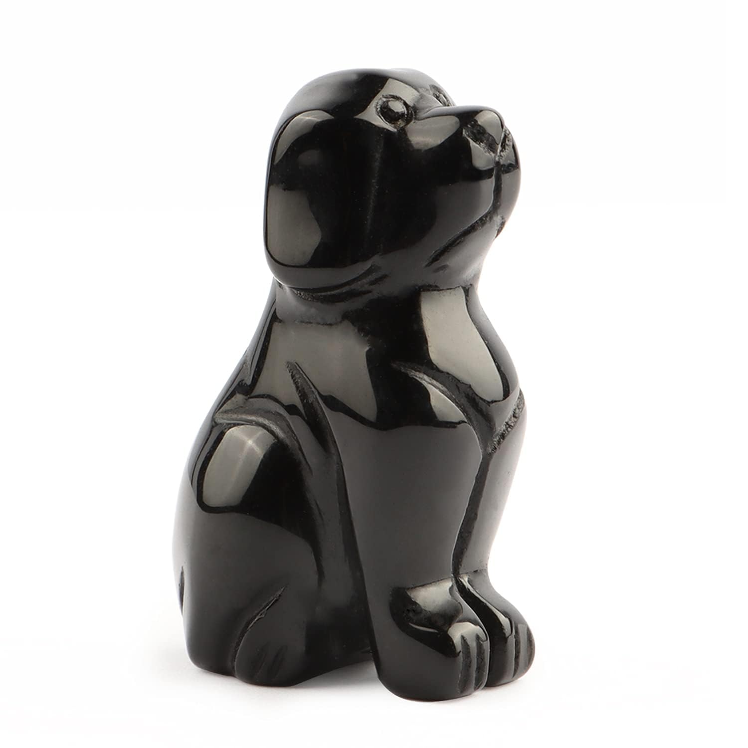 Artistone Obsidian 2" Black Dog Crystal Animals Figurine Carved Gemstone Puppy Dog Statue Sculpture Craft Home Decorations