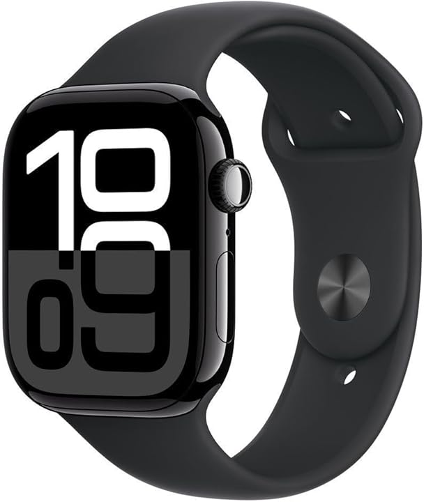Apple Watch Series 10 GPS 46 mm Simsiyah Kasa Akıllı Saat ve Siyah Spor Kordon - M/L. Fitness Takibi, EKG uygulaması, Hep Açık Retina Ekran, Suya Dayanıklı Tasarım
