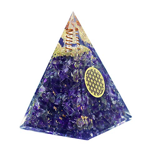 Amethyst Nubian Orgone Pyramid Positive Energy Generator â€“ Amethyst Orgonite Crystal for Chakra Balance â€“ Reiki Healing Psychic Intuition Booster - Anxiety Relief Yoga Meditation Pyramid