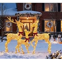 Gresonic Lot de 3 cerf Lumineux Noel Lumineux Alimentés par Pile pour Noël 120 LEDs Jaune Chaud pour Intérieur et Extérieur (Pelouse, Cour, Jardin)