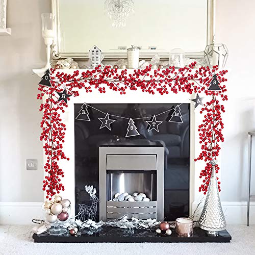 DearHouse 5.58FT Red Berry Christmas Garland Clearance, Flexible Artificial Berry Garland for Indoor Outdoor Hone Fireplace Decoration for Winter Christmas Holiday New Year Decor - Thumbnail 6