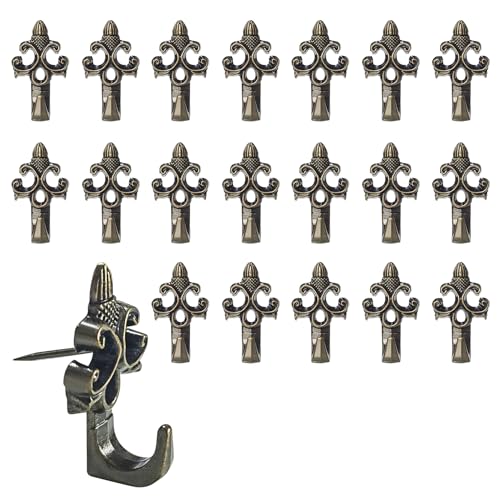Image of Push Pin Picture Hooks, 20pcs Push Pin Hangers, Thumb Tacks for Hanging, Bulletin Board Hooks, Zinc Alloy Pin Photo Frame Hooks for Picture,Canvas,Office,Clock,Mirror,etc. (Bronze)