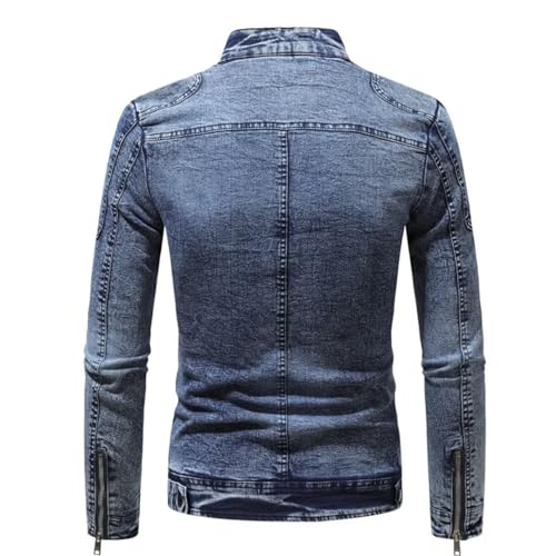 Men Motorcycle Denim Jacket Men Retro Zippers Stand Collar Denim Coats3