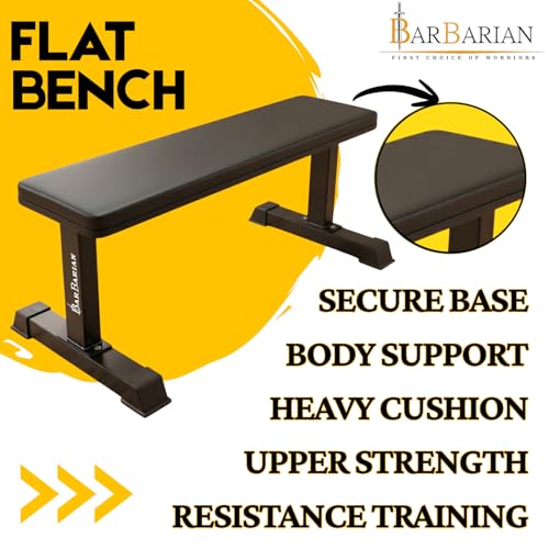 Image of BARBARIAN Flat Gym Bench for Home Workout, Heavy Duty Steel Frame, 290kg Capacity, Multipurpose Fitness Bench Press for Strength Training, Anti-Slip Base & PU Leather Padding, Black