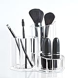 TWING Premium Acrylic Makeup Brush Holder Organizer 5.3x5.3x4.7inch, 3 Compartments Acrylic Cosmetic Organizer,1pc/Pack
