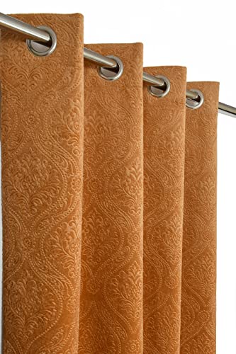 Image of Suede Velvet Embossed Room Darkening Door Curtain for Living Room, Bedroom, Hallway, 7 feet Long, Gold, Set of 1