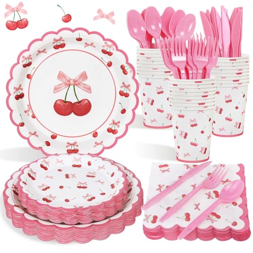 Cherry Birthday Decorations Plates Set