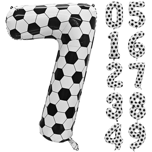 Image of Black White Soccer Number 7 Balloon 7nd Birthday Decoration 40in 7 Balloon | Helium Foil Mylar Balloon World Cup Football Sports Theme Favors for Birthday Party Anniversary Decorations Supplies
