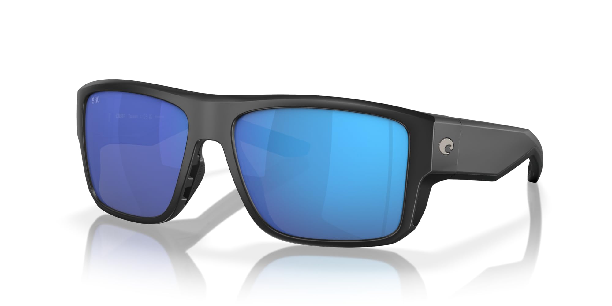 Costa Man Sunglasses Matte Black Frame, Blue Mirror Lenses, 59MM