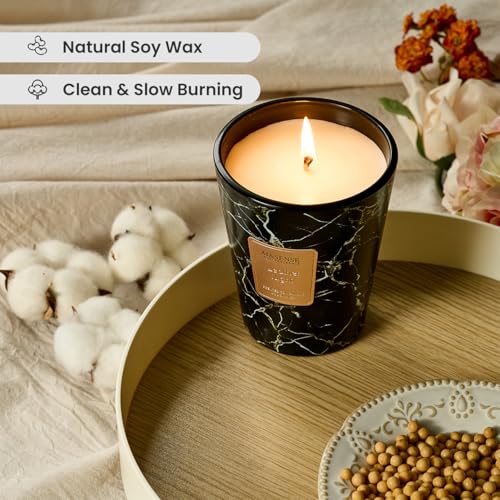 Image of M&SENSE Leather Night Scented Soy Candle, 3 Wick Highly Scented 14.1 Oz 75H, Aromatherapy Christmas Gift for Women and Men