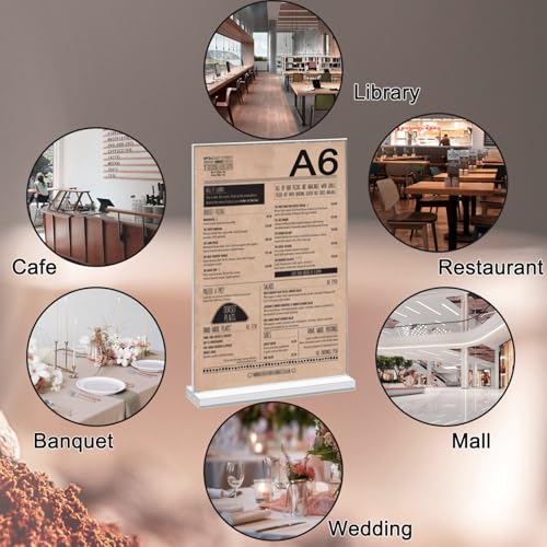 LiuHancsqd 4 Pcs A6 Acrylic Sign Holder A6 Display Stand, A6 Menu Holders, Clear Double Sided A6 Perspex Display Stands, A6 Poster Holder for Office Store Restaurant Reception Poster Menu Table Stand - Image 2