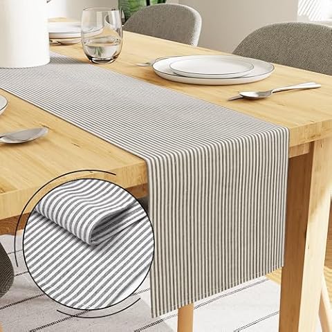 Encasa XO Cotton Table Runner 4 to 6 Seater | Size 13x72 in | Ticking Black - Machine Washable & Durable Cover