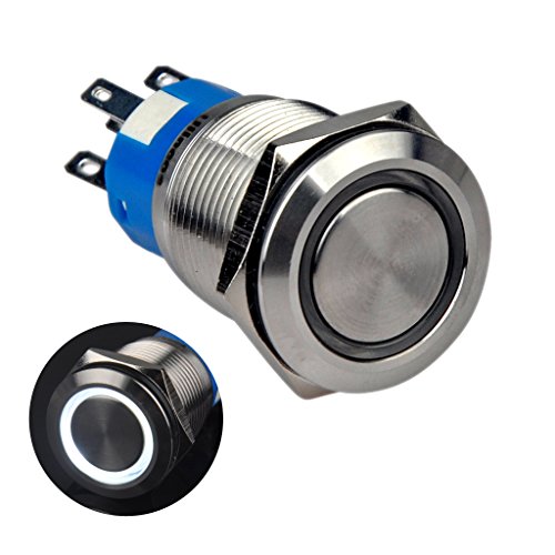 Ulincos Momentary Pushbutton Switch U19C3 1NO1NC Silver Stainless Steel Shell with 12V White LED Ring Suitable for 19mm 3/4