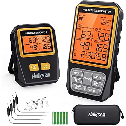 Nulksen Meat Thermometer for Grilling, Ultra Accurate & Instant Read Digital Meat Thermometer for Smoker, BBQ, Oven, Drum, Functioned with Timer, Alarm, LED Light, Bottle Opener - 4 Probes Version Cover