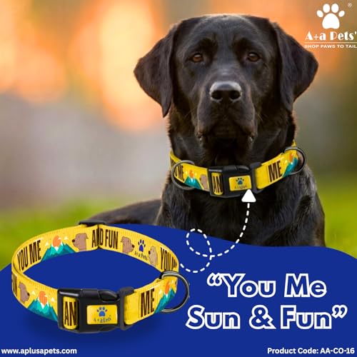 Image of A+a Pets' You Me Sun & Fun' Collar for Dogs & Cats | Waterproof Adjustable for All Breeds (Yellow, L)
