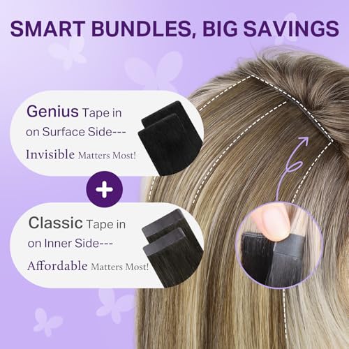 Image of DOORES Genius Tape in Hair Extensions Human Hair, 16 Inch 50g 20PCS