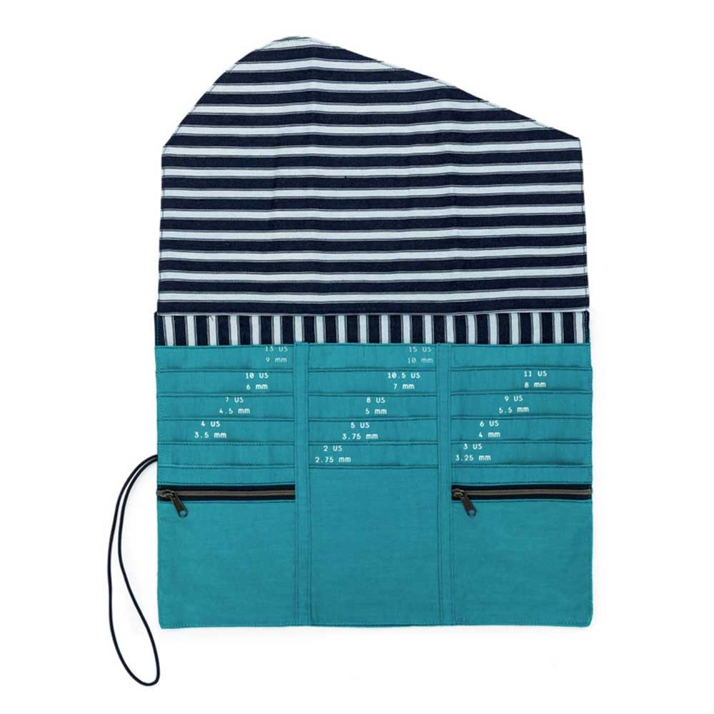 Pochette aiguilles circulaires tricot Della Q lin sarcelle rangement aiguille circulaire