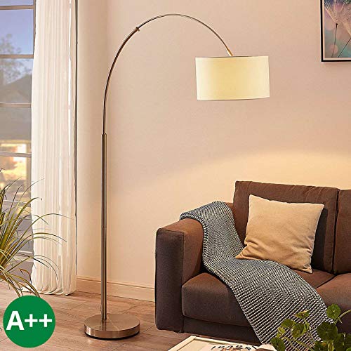 Lampadaire 'Railyn' (Moderne) en Beige en Textile e. a. pour Salon & Salle à manger (1 lampe,à E27, A++) de Lindby | Lampadaire arqué, lampadaire arc, lampe sur pied, lampe de salon sur pied