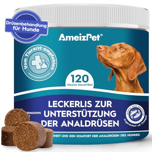 AmeizPet Hunde Weiche Leckerlis Analdrüsen Salbe für Hund, Analdrüsen Salbe Hund Verdauungssnacks, 120 Hunde Leckerlis
