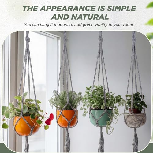 Image of EBOOT 2 Pack 48 Inch Large Macrame Plant Hanger Rope to Hang Flower Pot Plant Holder for Indoor Outdoor Decorations, 4 Legs (Grey)