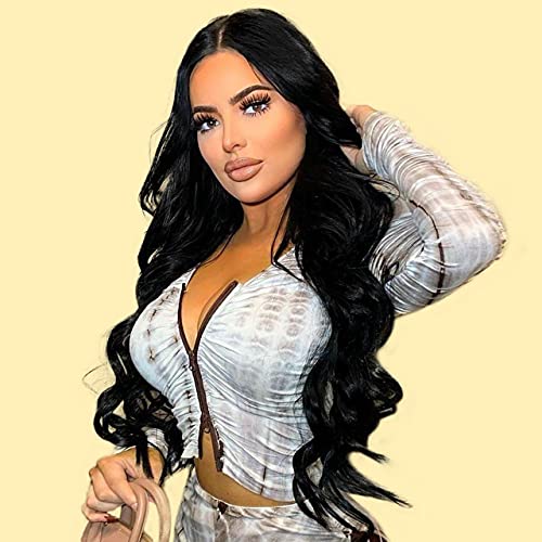 Black Synthetic Lace Front Wigs for Women Glueless Long Wavy Wig with Baby Hair Free Part 22inches
