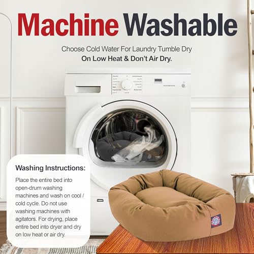 Image of Majestic Pet 24 Inch Bagel Calming Dog Bed Washable - Cozy Soft Round Dog Bed with Spine Support for Dogs to Rest their Head - Fluffy Donut Puppy Mat 24x19x7 (Inch) Small - Khaki