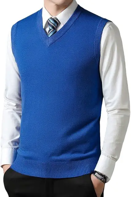 Gilet en laine sans manches pour hommes - Débardeur tricoté épais col V automne hiver