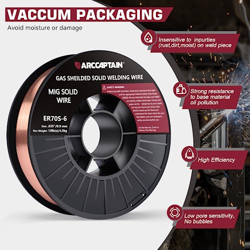 Image of ARCCAPTAIN Mig Welding Wire, 0.035 10Lb Mig Wire ER70S-6 10Lbs Gas Solid Carbon Steel Low Splatter Mig Welding Wire Compatible With Lincoln Miller Forney Harbor Welder 0.09 4.5KG, Pack of 2