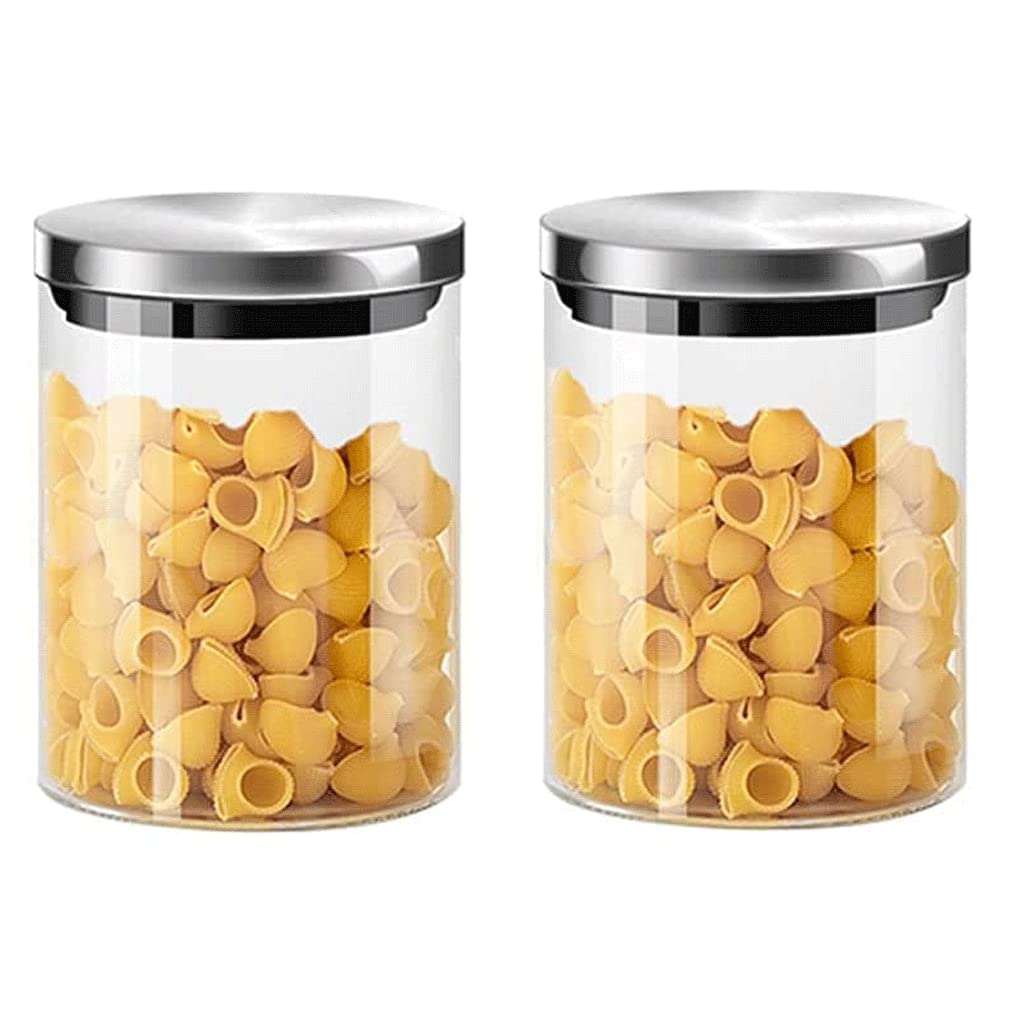 Set aus 2 Vorratsbehältern aus Glas, durchsichtiger Tee-Vorratsbehälter für Lebensmittel, Küche mit Edelstahldeckel, Vorratsglas, Gewürzgläser